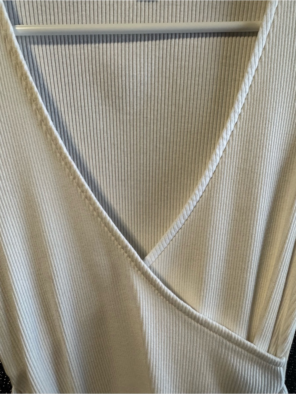 Express Cream Ribbed Wrap-Style Long Sleeve Top - Picture 4 of 5